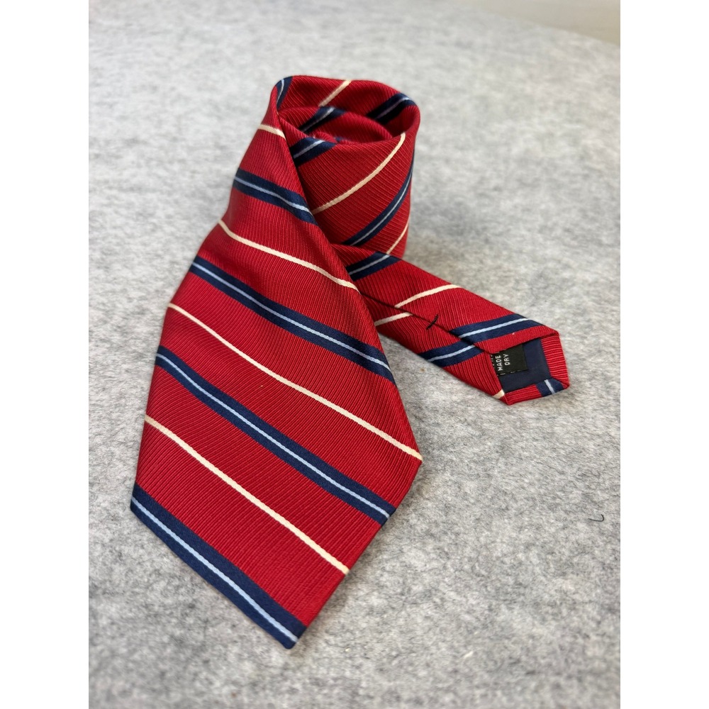 Izod Mens Red Navy Blue Cream Striped 100% Silk‎ Necktie Classic Career Tie